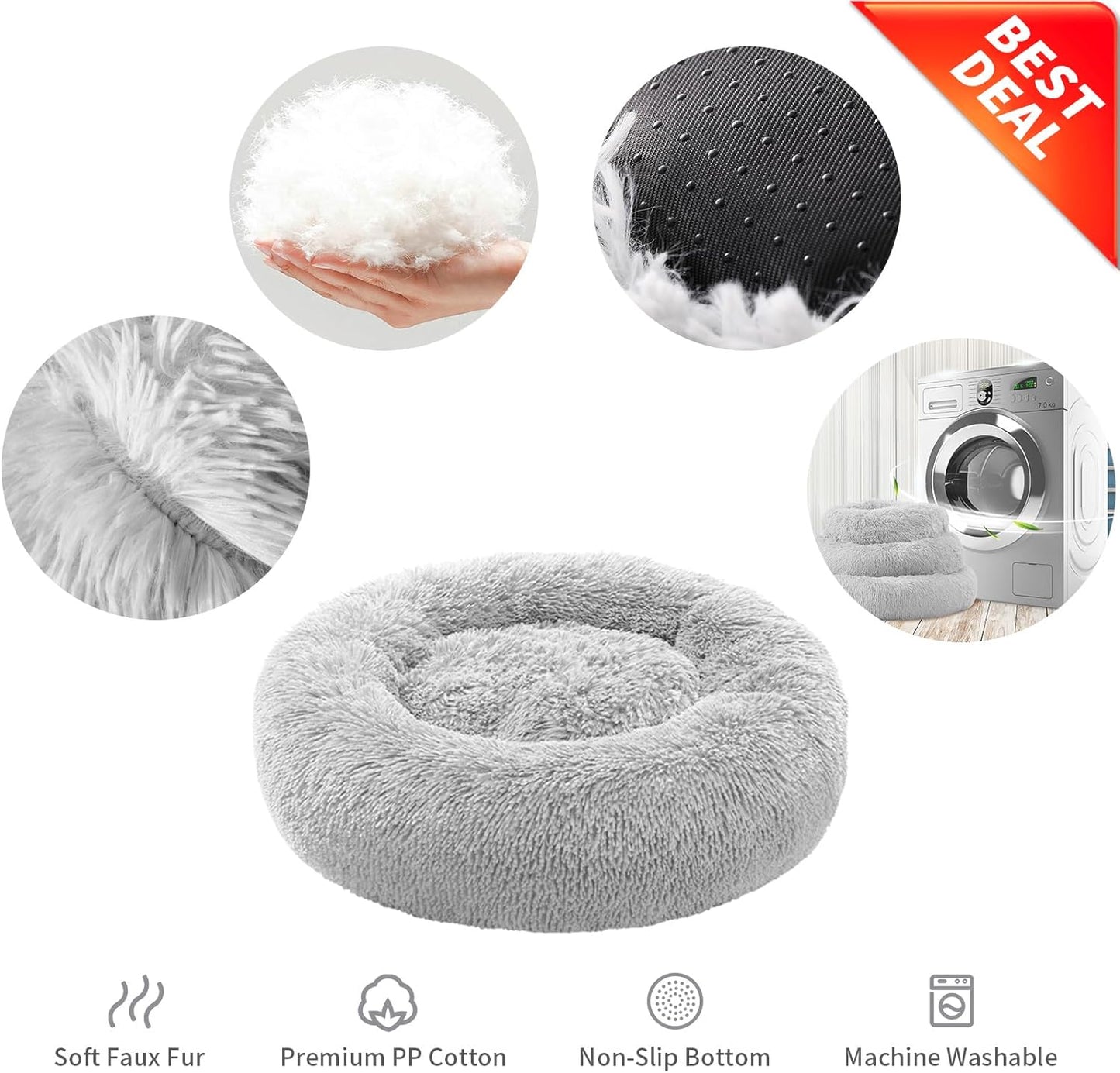 Round Fluffy Soft Pet Cat Dog Bed