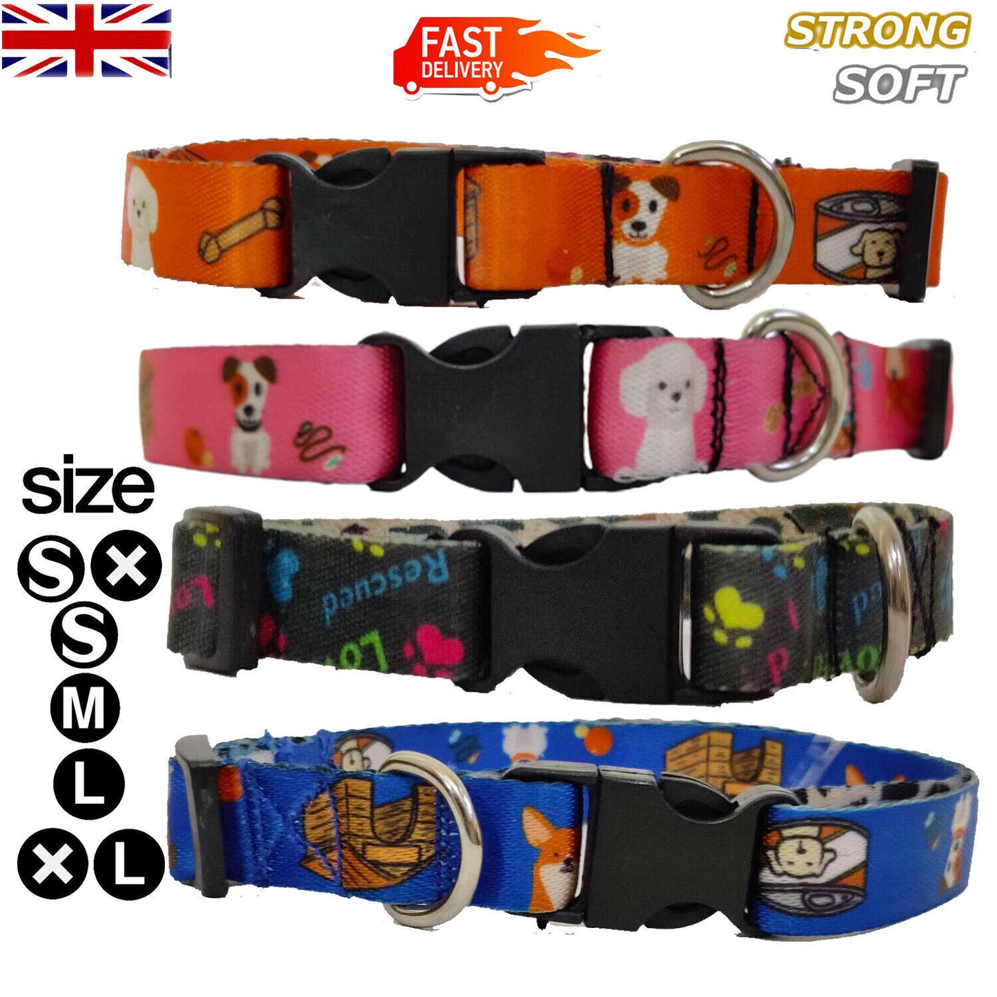 Dog Collar Nylon Adjustable Soft Pet Puppy Collars 5 Colour 5Size Accessories UK