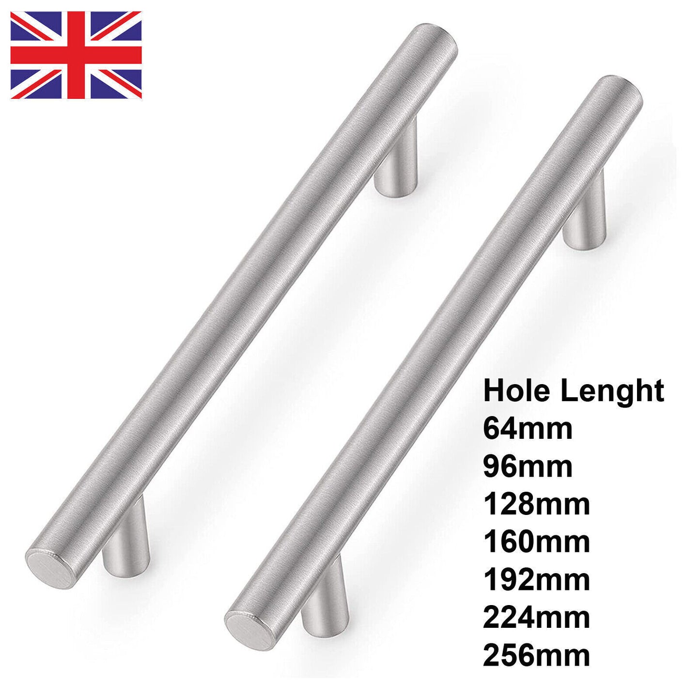 20 x Brushed Steel Silver or Black T Bar Handles Kitchen Cabinet Door Cupboard