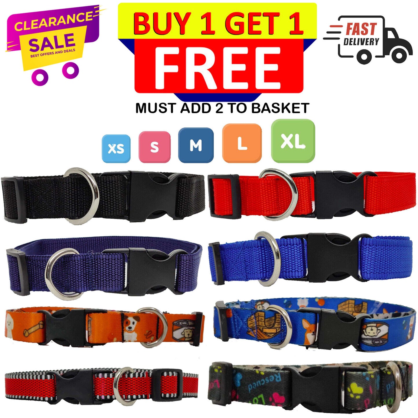 Dog Collar Nylon Adjustable Soft Pet Puppy Collars 5 Colour 5Size Accessories UK