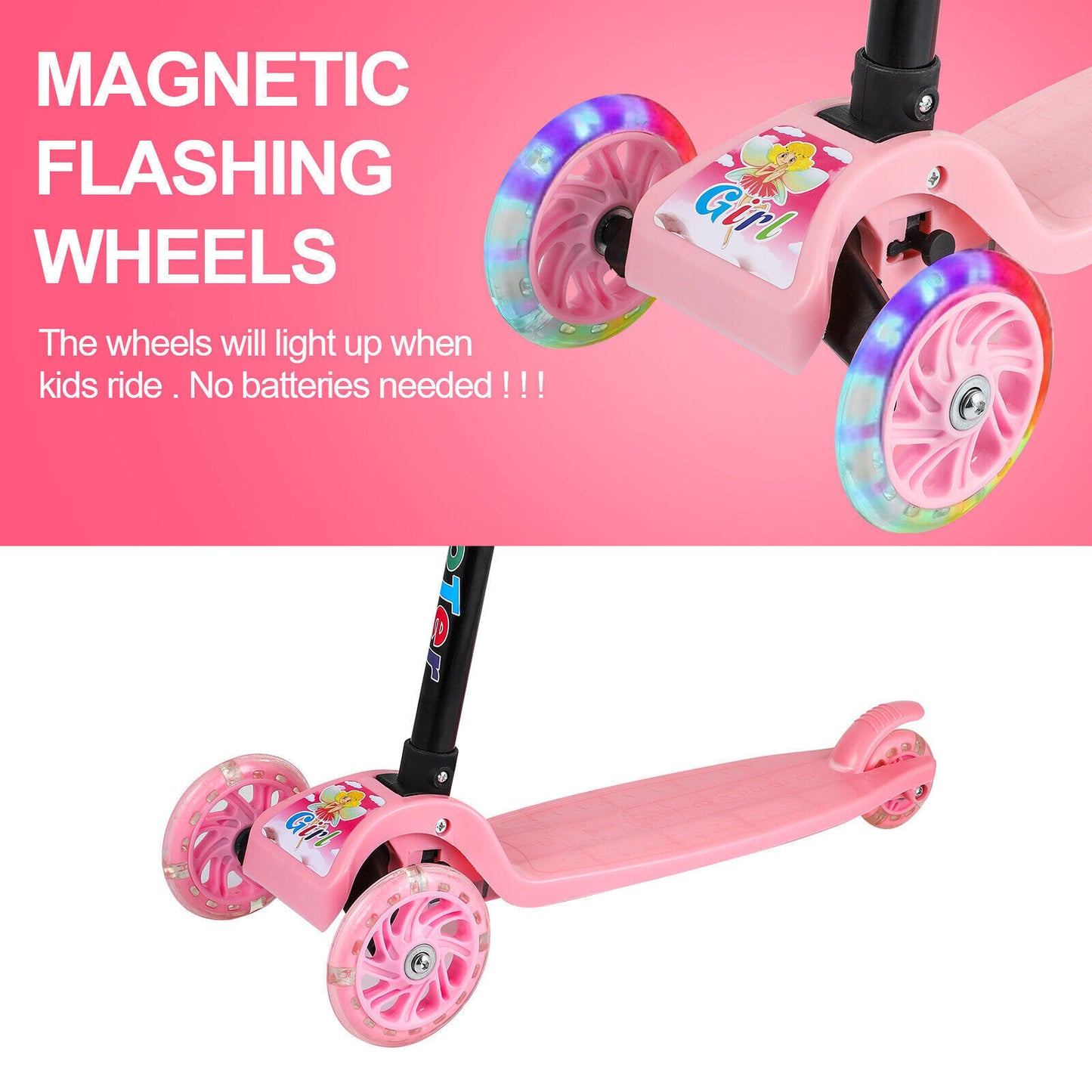 kids scooter 3 wheels kids kick push Flashing Led Light Up Adjustable Xmas Gift