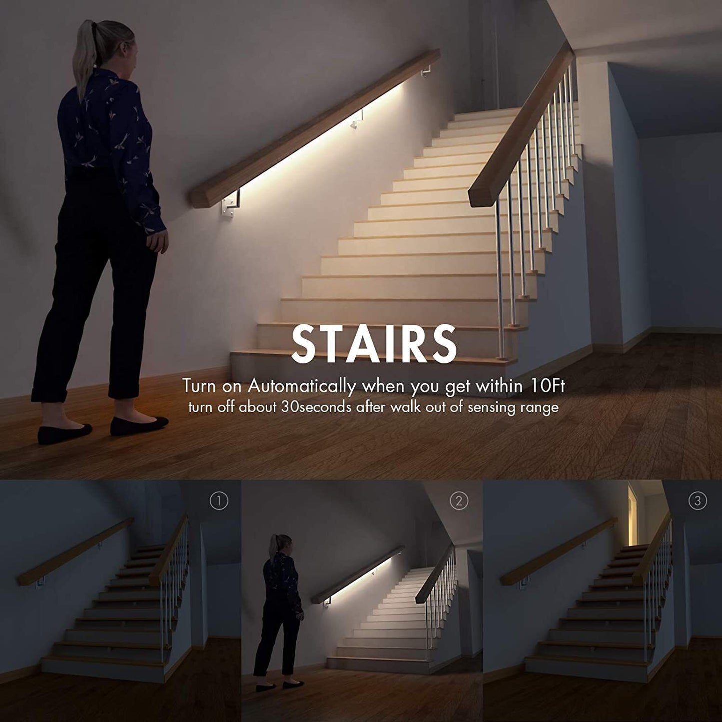 PIR Motion Sensor LED Strip Light Battery Powered Stair Cabinet Closet Home Lamp