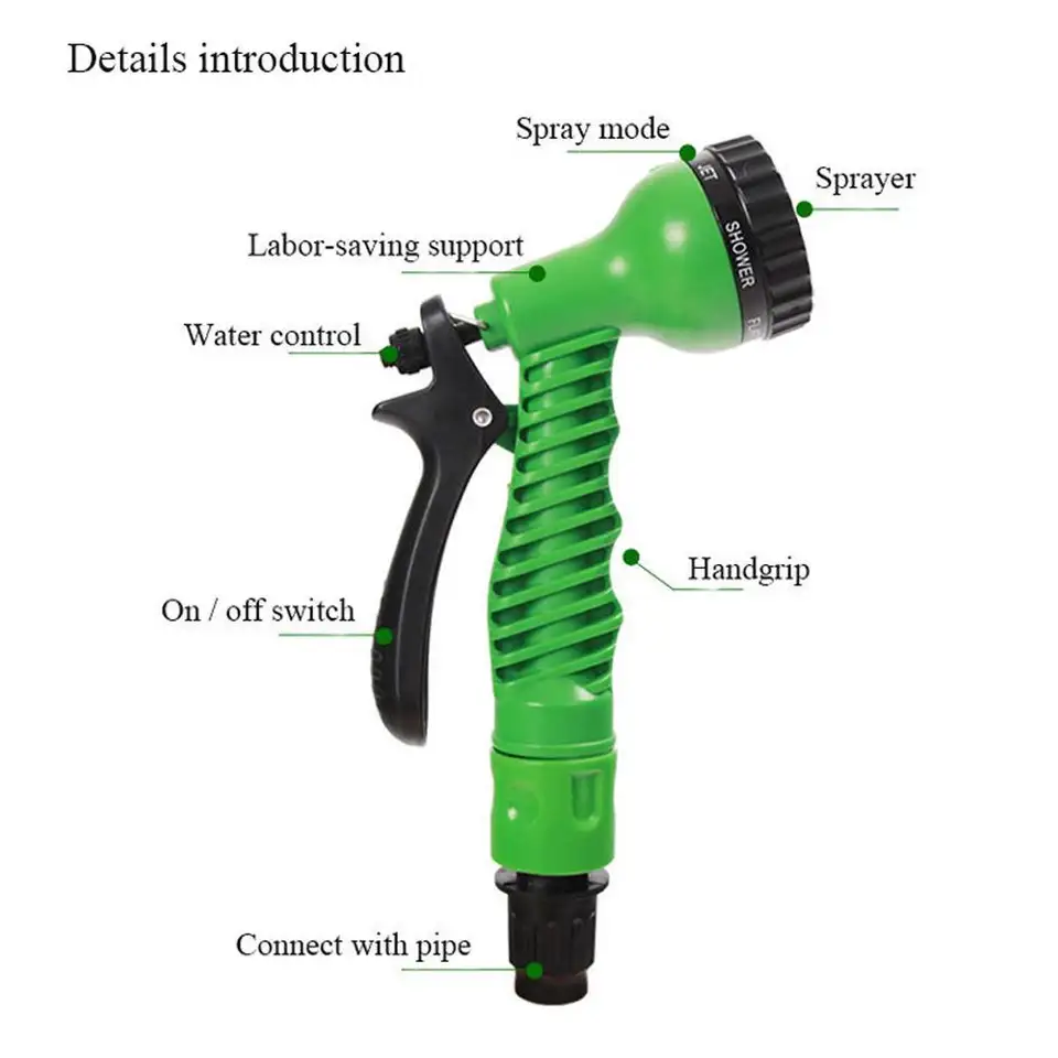 Heavy Duty Expandable Garden Hose Flexiable Pipe 7 Function Spray Gun Water Pipe