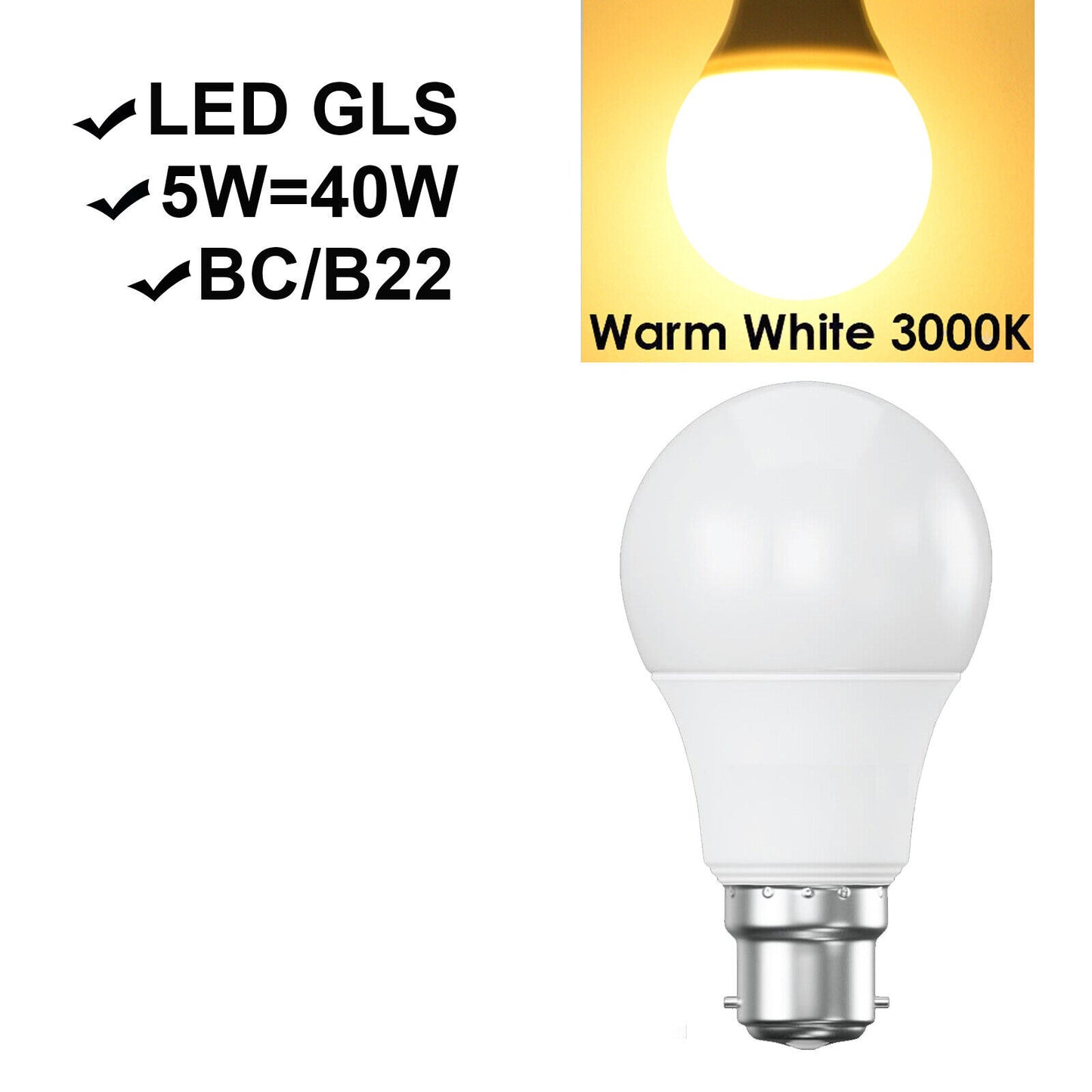 B22 Bayonet GLS LED Bulbs (Pack of 10)