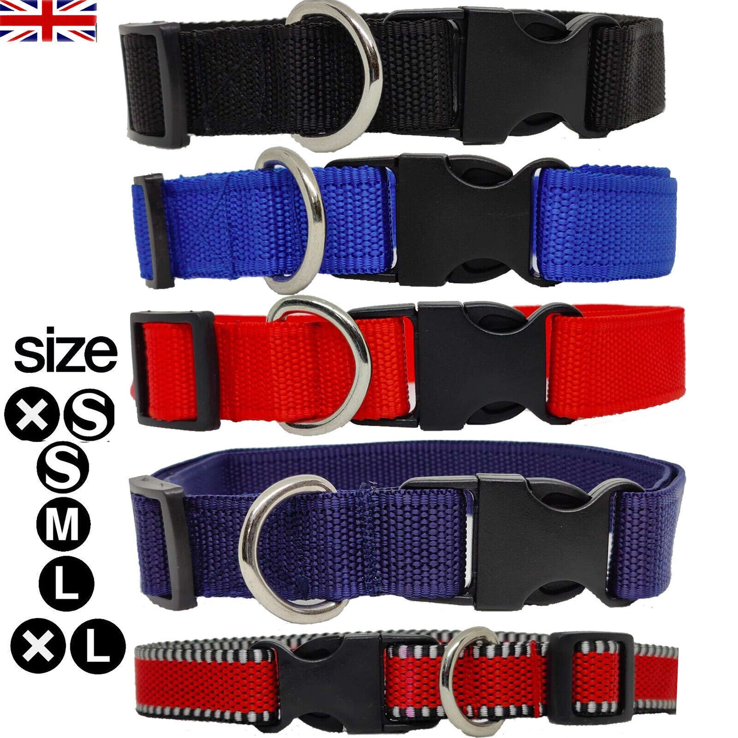 Dog Collar Nylon Adjustable Soft Pet Puppy Collars 5 Colour 5Size Accessories UK