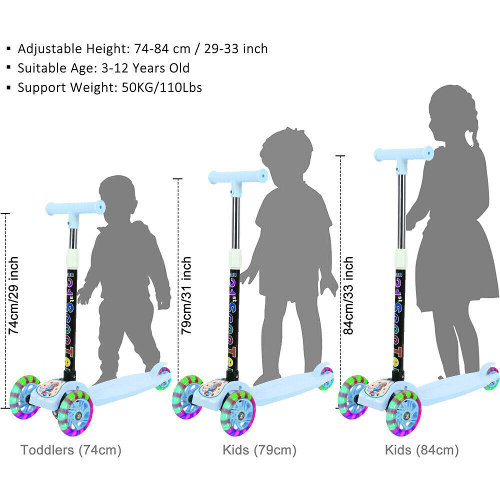 kids scooter 3 wheels kids kick push Flashing Led Light Up Adjustable Xmas Gift