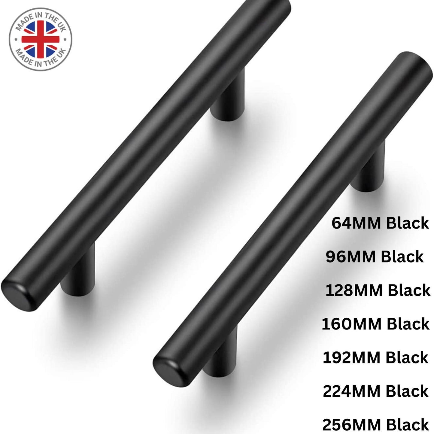 T-Bar Black Door Handles (Pack of 20)