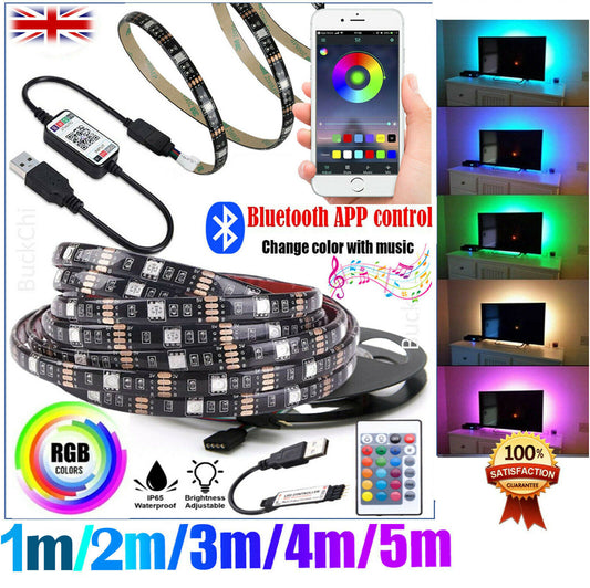 USB LED Strip Lights 1-5M RGB Colour 5050 Changing Tape TV Kitchen Lighting