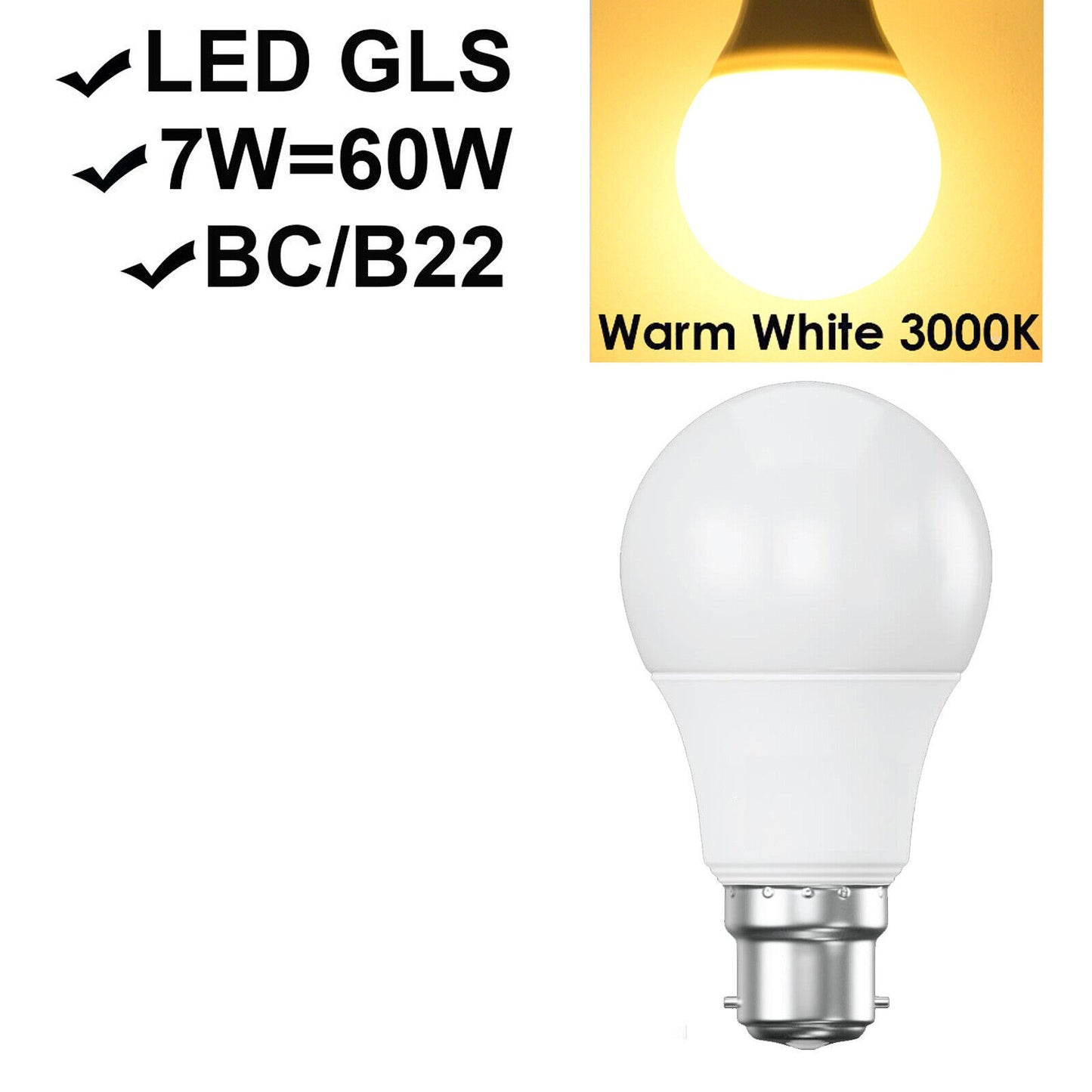 B22 Bayonet GLS LED Bulbs (Pack of 10)