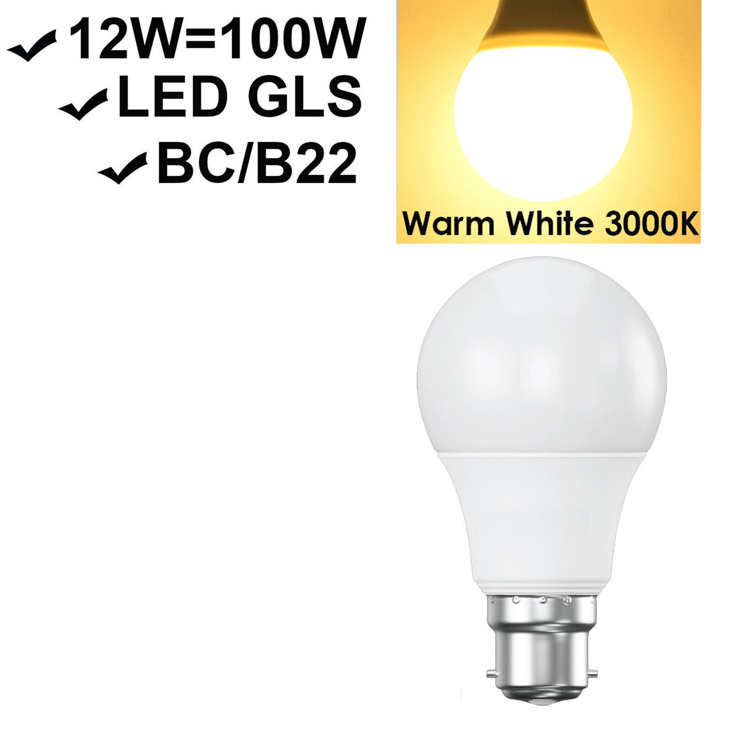 B22 Bayonet GLS LED Bulbs (Pack of 10)