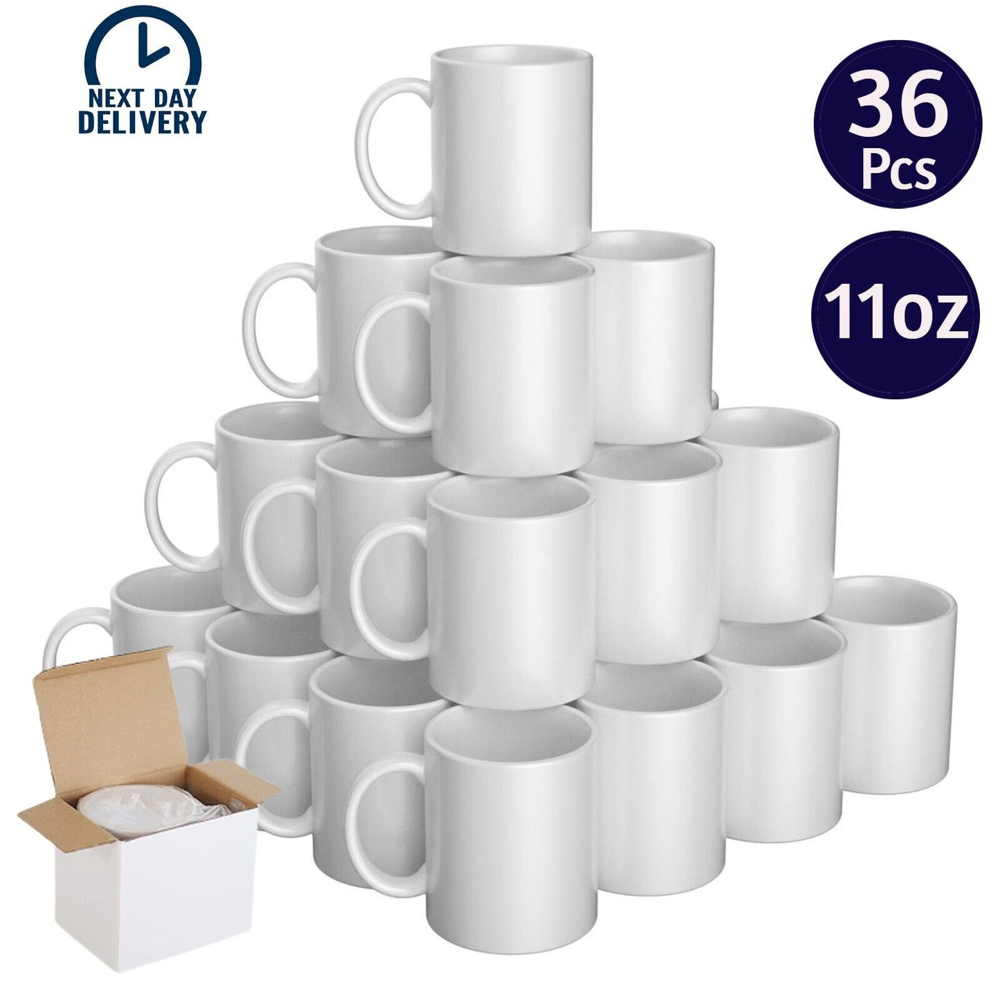 (Pack of 36) Sublimation Mugs 11oz White Large Handle + Gift Box