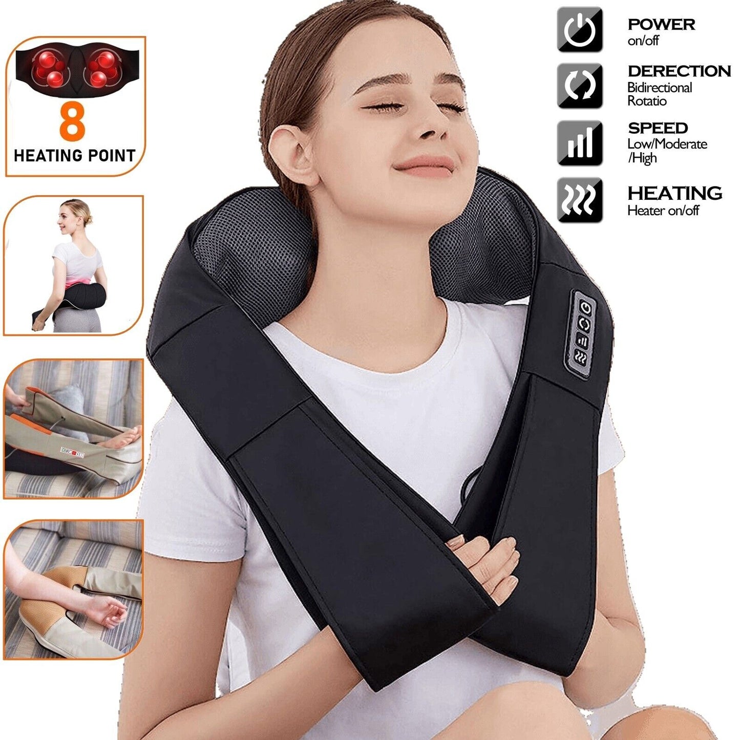 Electric Neck massager With Heat Shoulder Back Shiatsu Kneading Home Car Office