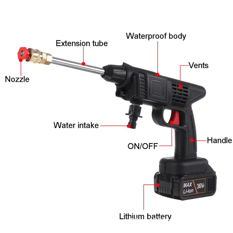 Portable Cordless High Pressure Car Washer Water Jet Gun